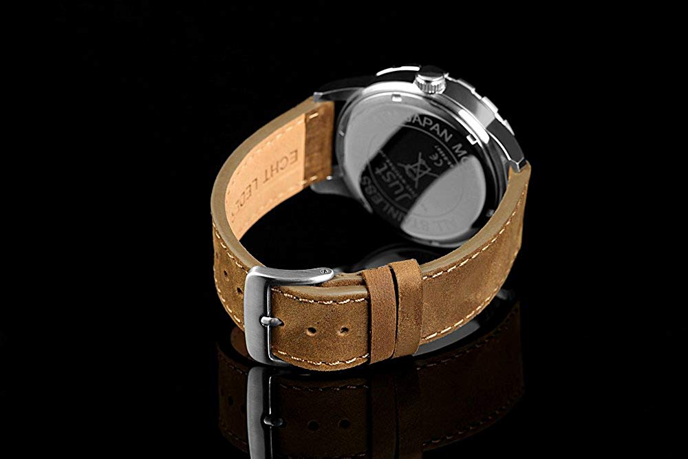 Just Watches Men's Quartz Watch 48-S4997-SL with Leather Strap, Silver/Brown - Image 3