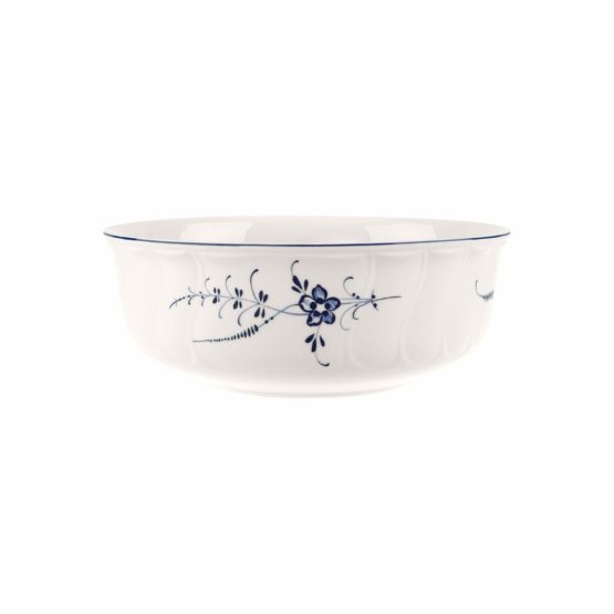 Villeroy & Boch Old Lu x Embourg Round Bowl, 24 cm, Premium Porcelain, White/Blue