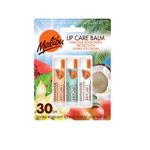 Malibu Blister Lipbalm with SPF30, Mango/Mint/Tropical 12 ml, (Pack of 1), 5 g (Pack of 3)