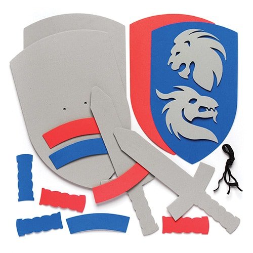 Baker Ross AR456 Kids Sword & Shield Sets (Pack Of 2) Kids To Make, White, 28cm & 27cm, Red - Image 2