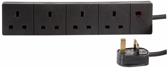pro-elec 5823 1 m 4 Gang Way UK 13 A Trailing Socket Mains Power Extension Lead - Black