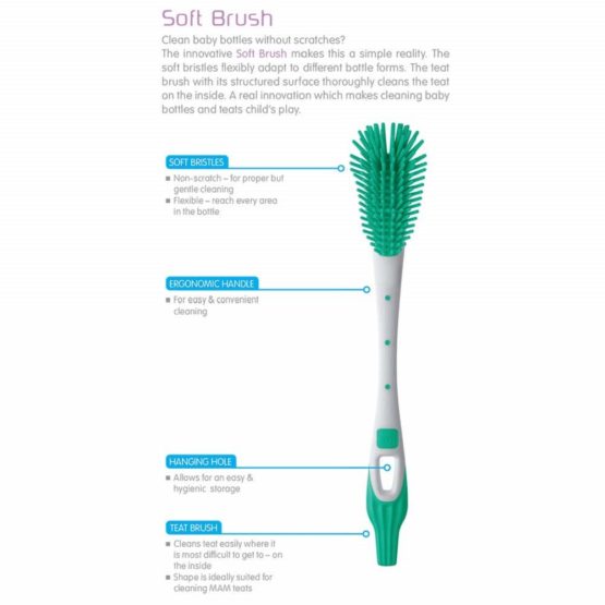 MAM Soft Baby Bottle Brush, Teat Brush with Hanging Hole for Easy Storage, Non-Scratch Brush, Ideally Suited for Cleaning Bottle Teats, Unisex (Colour May Vary) - Image 4