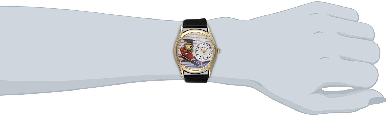 Whimsical Watches Knowledge is Power Black Leather and Goldtone Unisex Quartz Watch with White Dial Analogue Display and Multicolour Leather Strap C-0640006 - Image 2
