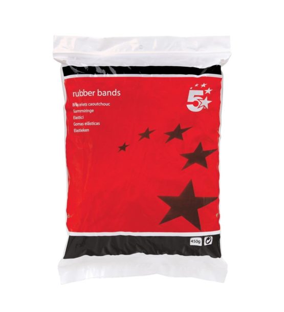 5 Star 296409 Office Rubber Bands No.32 Each 76x3mm Approx 800 Bands[Bag 0.454kg], Brown