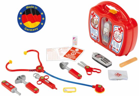 Theo Klein 4350 Doctor's Case with Mobile Phone I Robust case with stethoscope, syringe and much more I With battery-powered mobile phone with sound I Dimensions: 27 cm x 24 cm x 10 cm I Toy for children aged 3 years and up