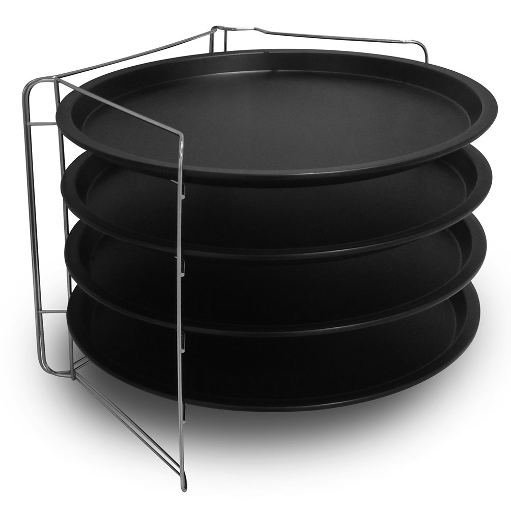 Guardini 27535R Set of Four Pizza Pans and Steel Rack, 4 Tegami 32 cm, Black