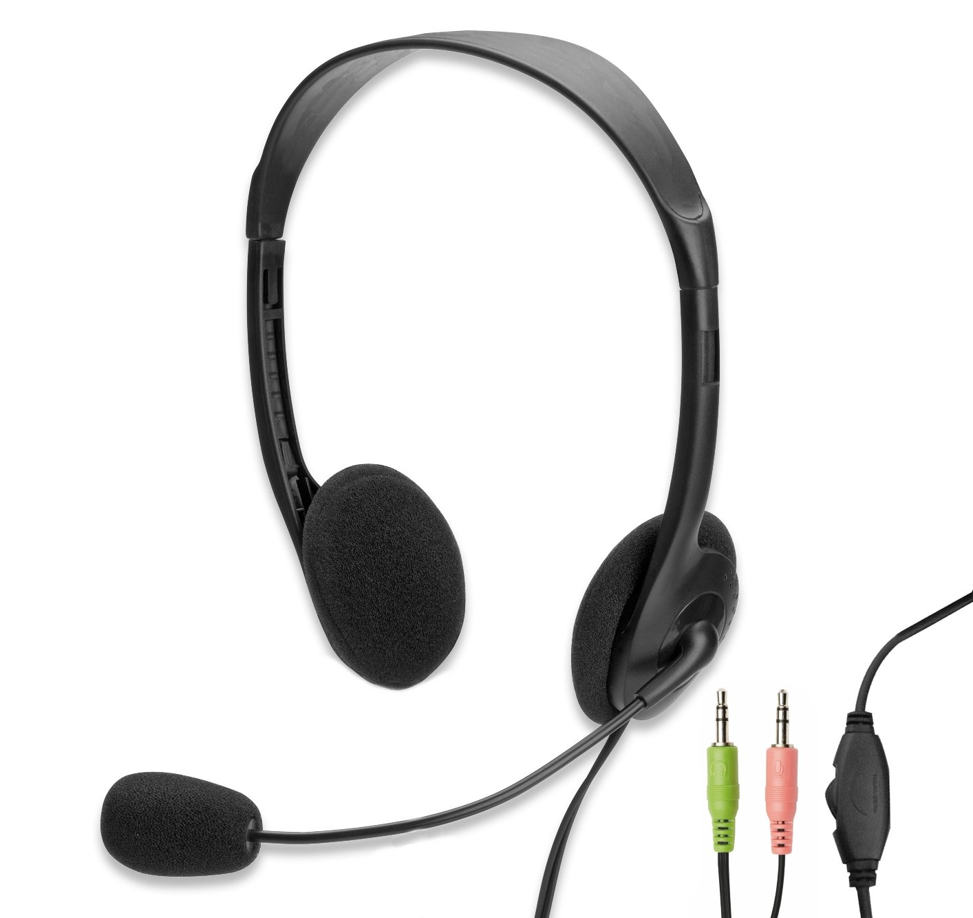 Ewent EW3563 Lightweight Professional Headset With Microphone For PC,Volume Control,Wired Headset,Dual 3.5 mm Jack Connection (1xAudio-1xMic),Cable 2.1m,for PC,Laptop,Macbook,Office,Skype