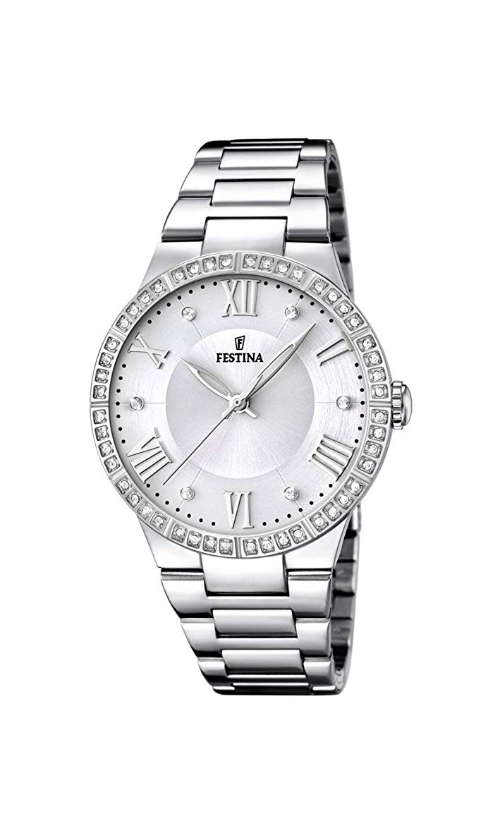Festina Women's Quartz Watch with White Dial Analogue Display and Silver Stainless Steel Bracelet F16719/1