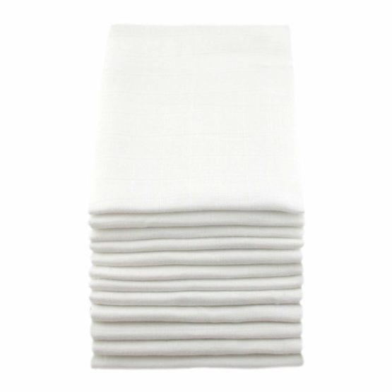 MuslinZ 12 Pack 100% Pure Cotton White Baby Muslin Squares, burp cloths, newborn nappy 70x70cms
