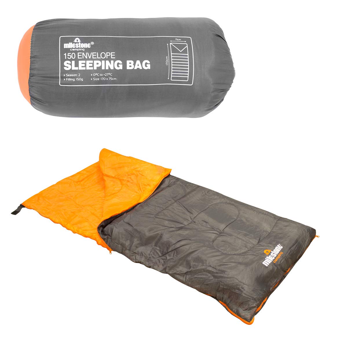 Milestone Camping Rectangular Sleeping Bag for Adults & Kids, Grey, 2 Season