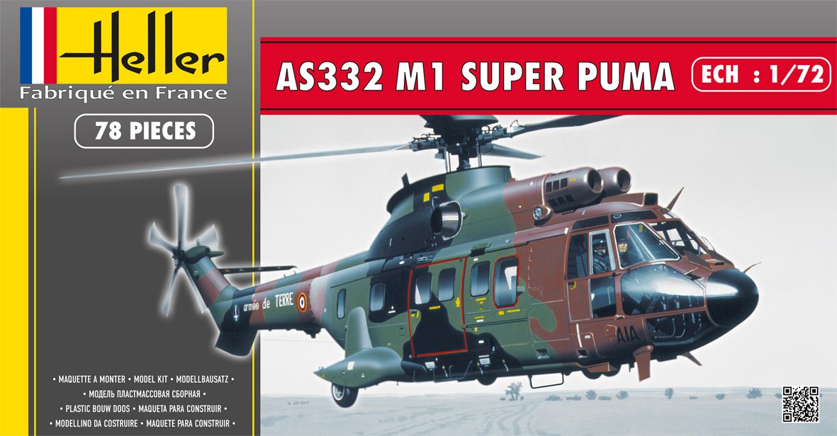 Heller 80367 "Super Puma AS 332 M1 Model Kit, 1:72 Scale, primary colors