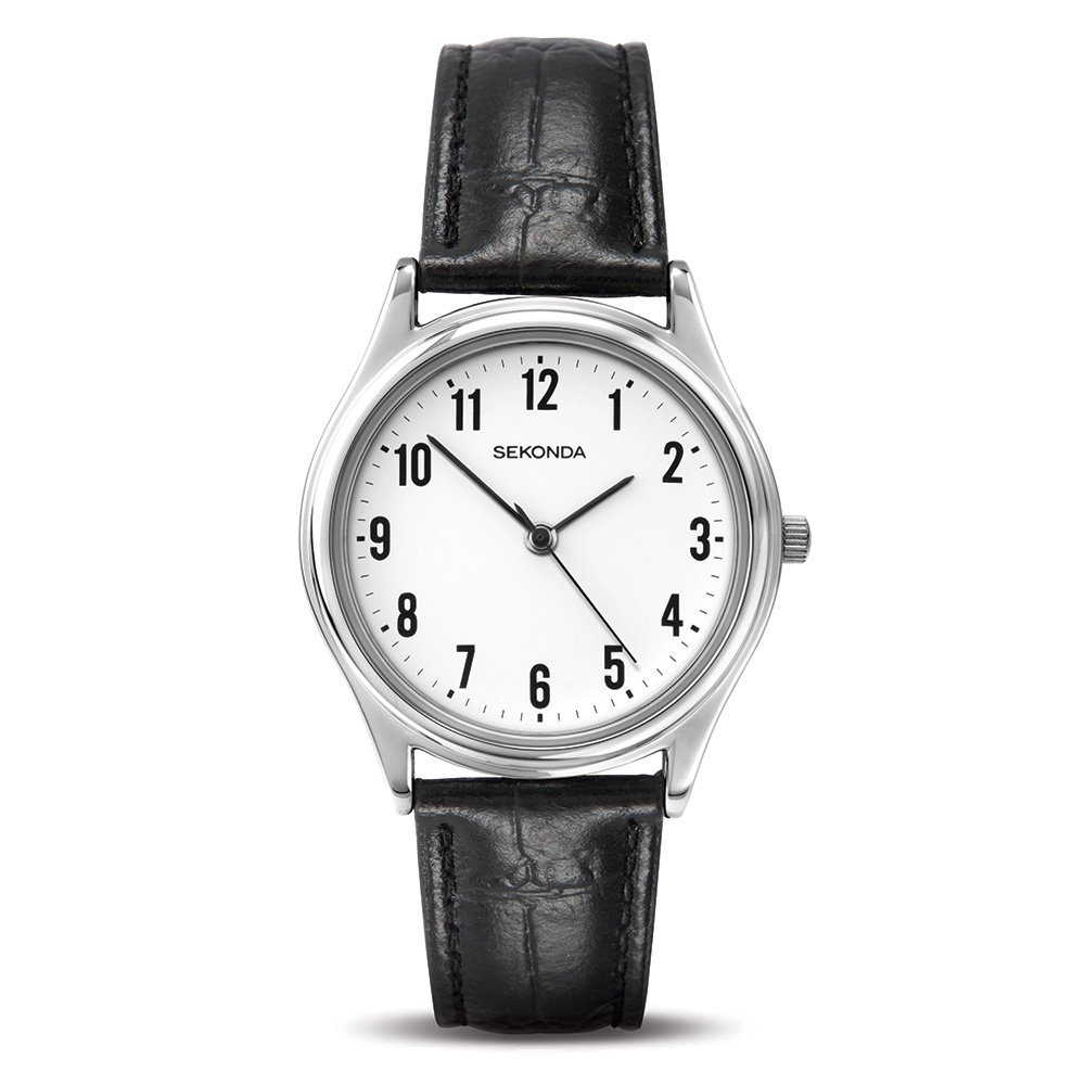 Sekonda Men's Quartz Watch with White Dial Analogue Display and Black Leather Strap 3621.27