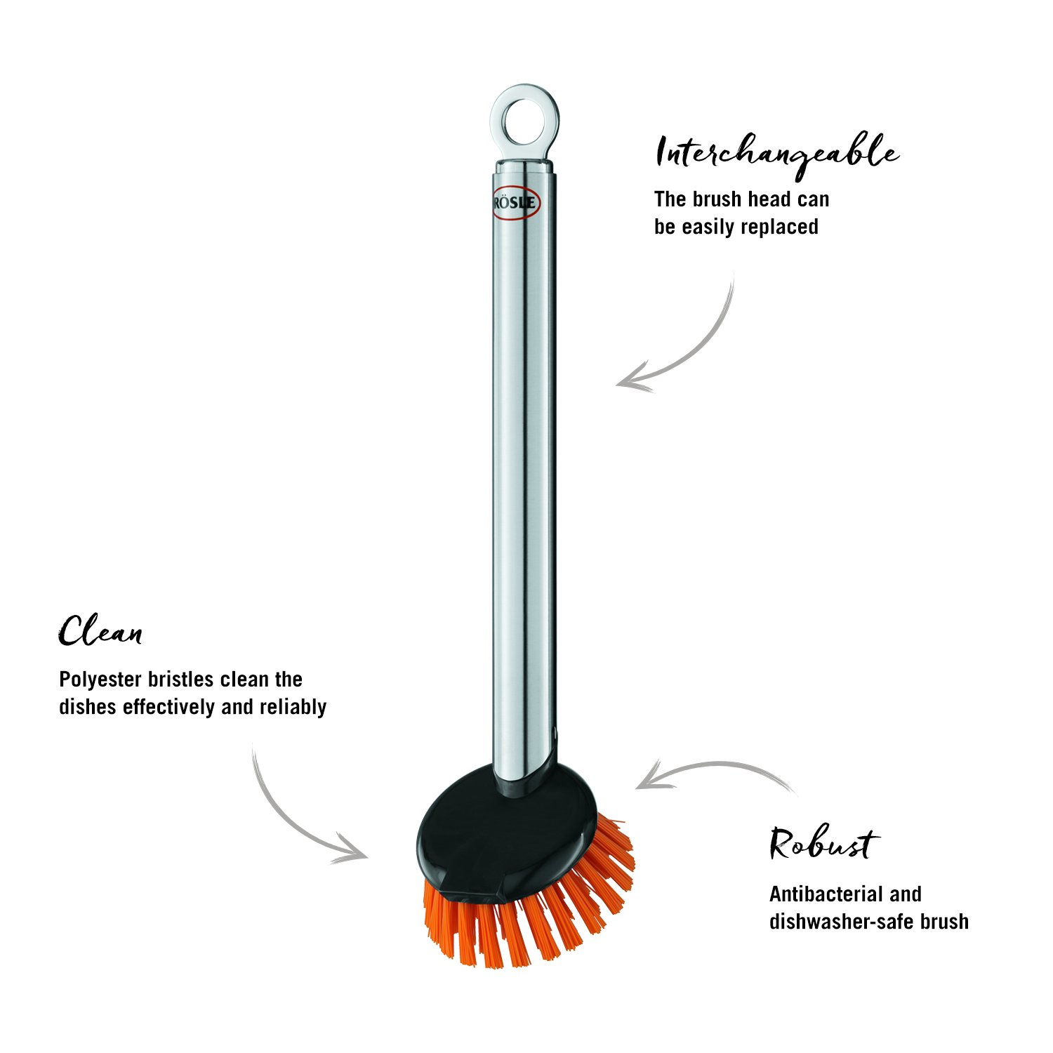RÖSLE 12808 - Cleaning brush (Black, Orange, Stainless steel, Polyester), Silver, 23.5 x 5.5 x 5.5 cm - Image 3