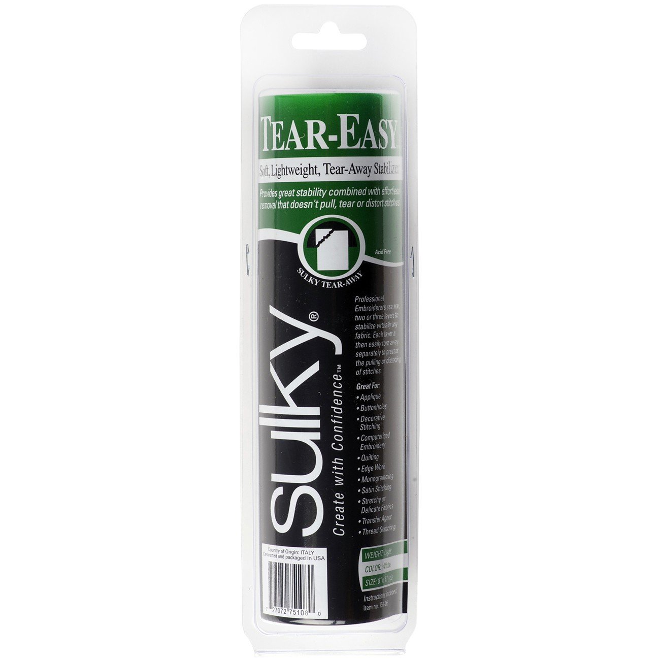 Sulky Tear-Easy Stabilizer, 8 in x 11 yd, White, 8" by 11 yd