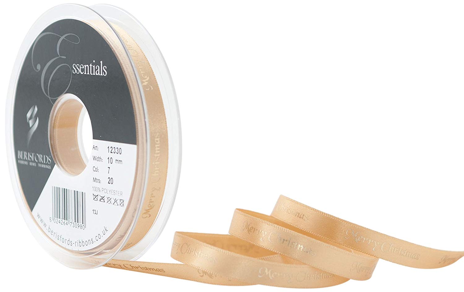 Berisfords 10 mm Merry Christmas Ribbon, Gold and Gold, 12330-GG-10
