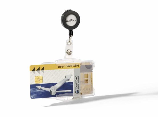 Durable 821919 Double Layer Card Sleeve for ID Cards with Retractable Reel Clip 54 x 85 mm Tape Length 80 cm Pack of 10