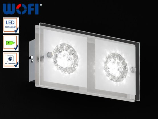 WOFI Reims 4272.02.01.0000 Wall Light 2-Bulb 2x LED 4 W 12 x 7 x 24 cm 3000 K 320 lm Energy Efficiency Class A+ Glass White with Clear Edge with Glass Appliques Including Switch Chrome 4272.02.01.0000 - Image 2