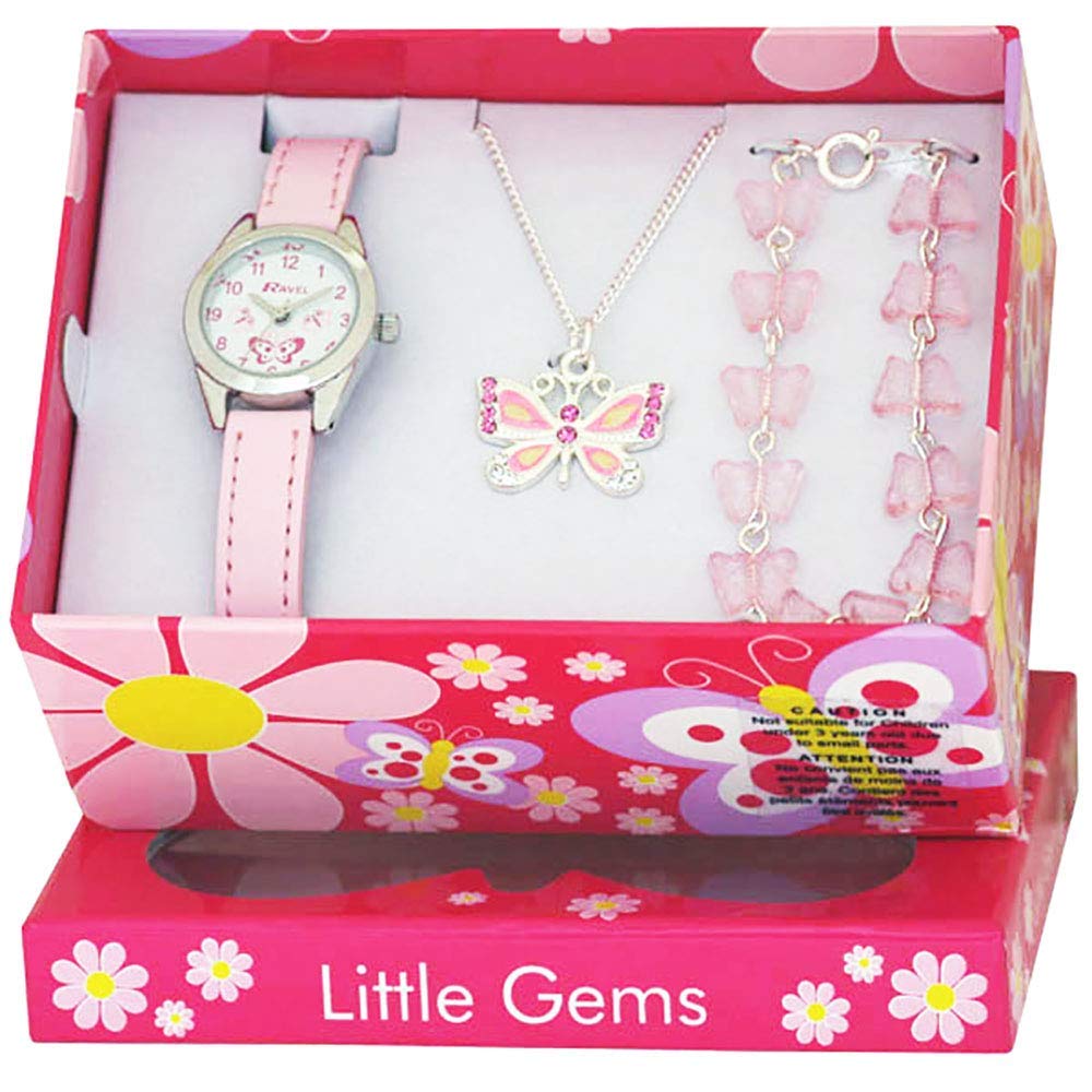 Ravel Children's 'Little Gems' Butterfly Watch and Silver Plated Jewellery Set, Butterflies