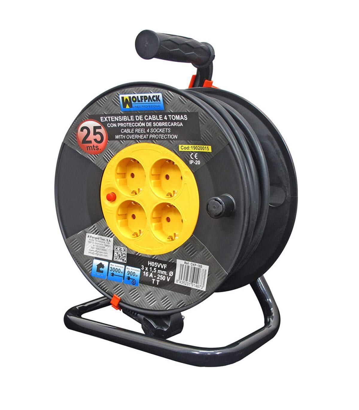 Wolfpack 19020015 Extendible Industrial Wolfpack 25 Metres 3 x 1.5 with Reset, Colour, único