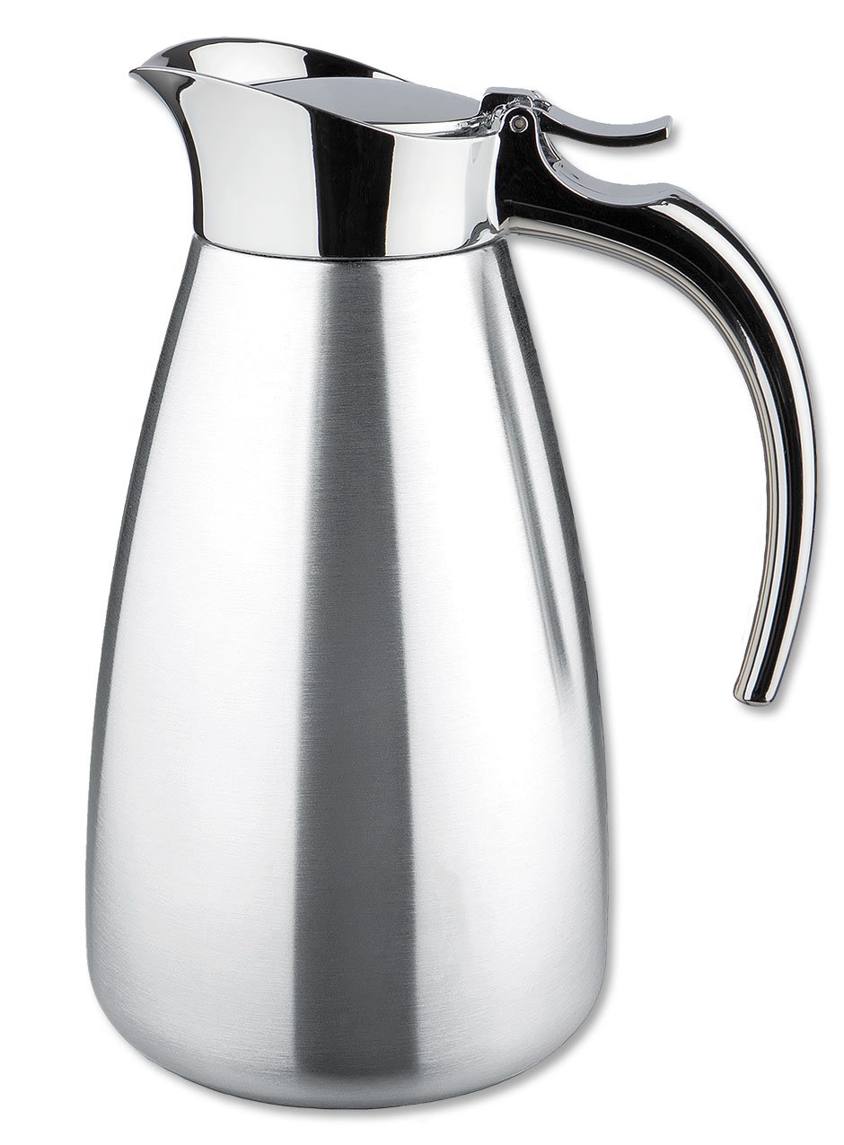 Isosteel VA-9344K 0.6 Litre 18/8 Stainless Steel Tableline Double-Walled Straight Shape Vacuum Pot with Flap Lid, Silver