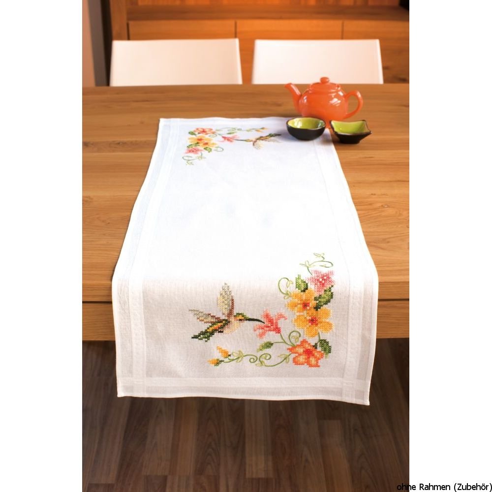 Vervaco "Hummingbird Runner Embroidery, 100 Percent Cotton, Multi-Colour, 40 x 2 x 20 cm