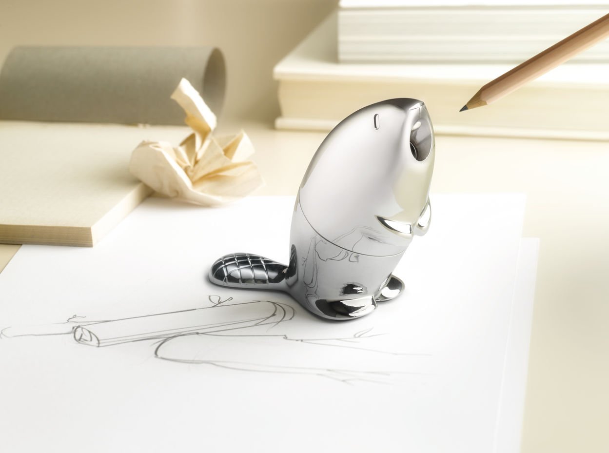 Alessi RT02 KASTOR PENCIL SHARPENER, Silver, L 10cm, B 5cm, H 8cm - Image 2