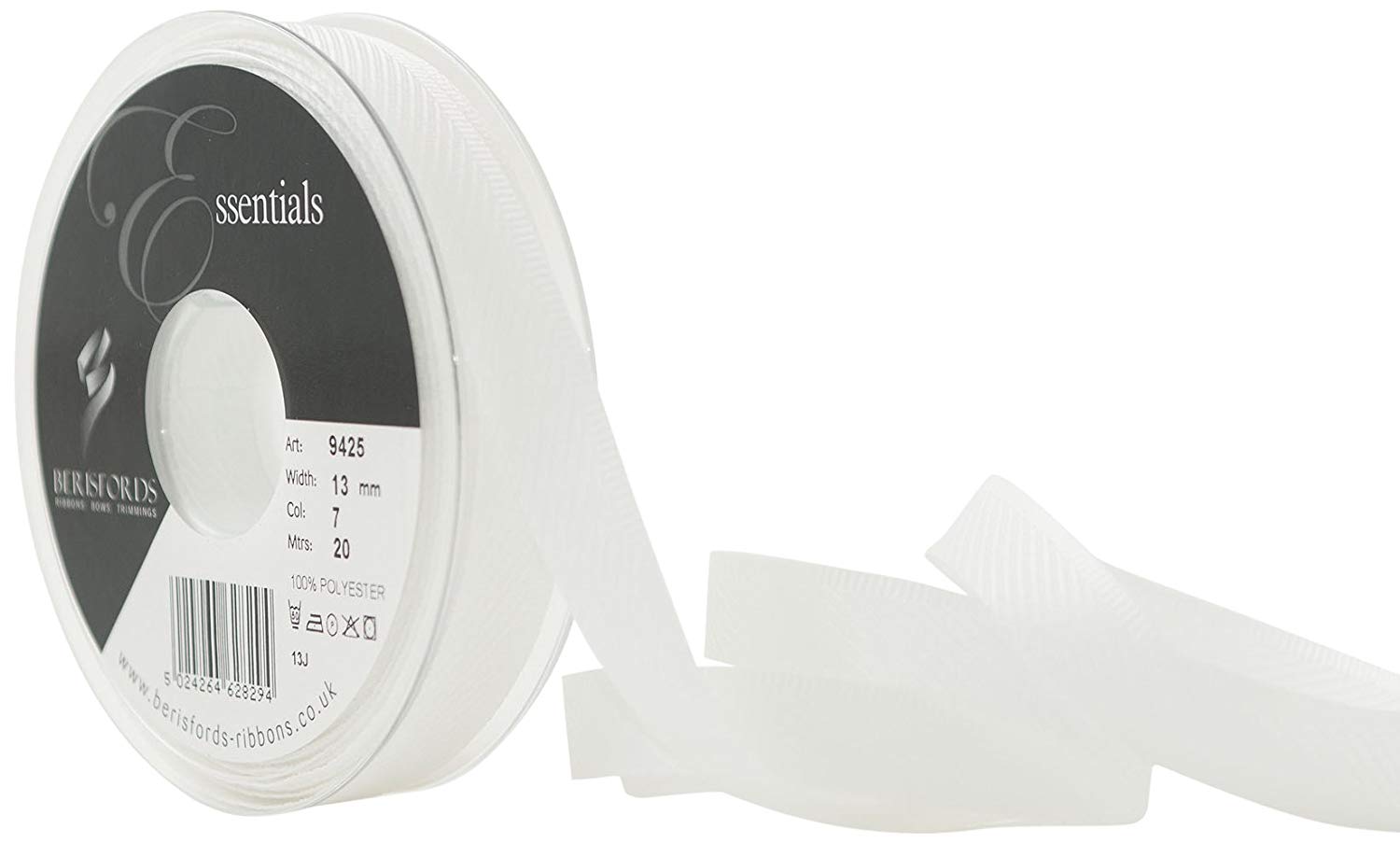 Berisfords 9425-WH-13 13 mm Kick Tape, White