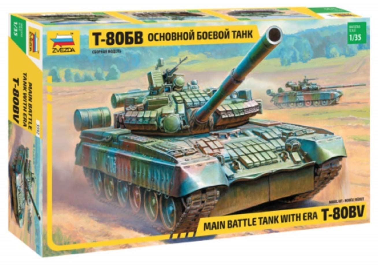 GSI Creos Zvezda 500783592-1:35 Model Building Russian Battle Tank T-80BV, Green, Small