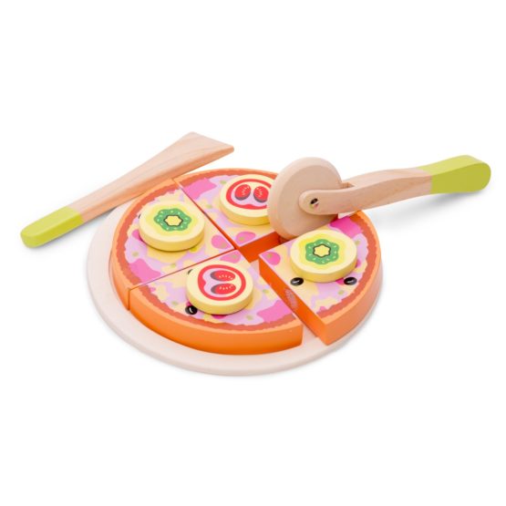 New Classic Toys 10587 Wooden Pretend Play Kids Cutting Pizza Vegetable Cooking Simulation Educational Perception Toy for Preschool Age Toddlers Boys Girls, Multi Color - Image 2