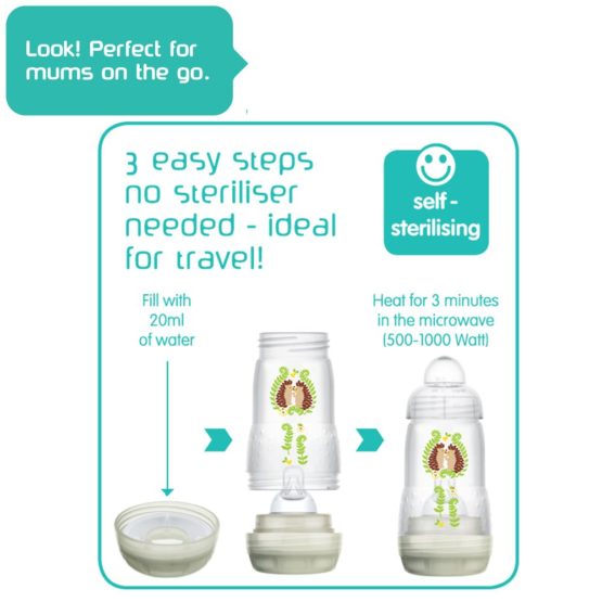 MAM Easy Start Self Sterilising Anti-Colic Baby Bottle Pack of 3 (3 x 260 ml), Anti-Colic Bottle with Medium Flow MAM Teats, Newborn Essentials, Blue (Designs May Vary) - Image 4