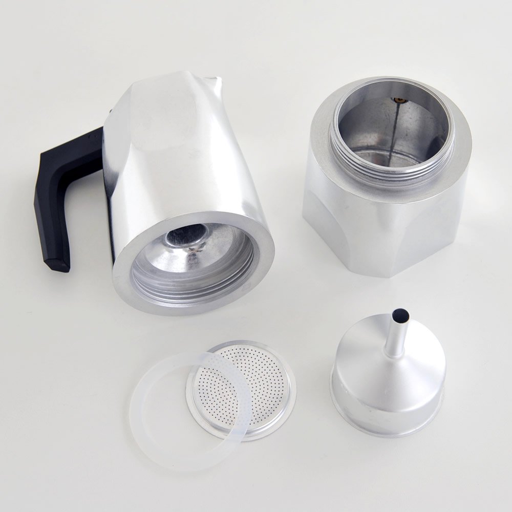 Alessi MT18/6 Ossidiana espresso coffee maker in aluminium casting. Handle and knob in black thermoplastic resin. 6 Cup - Image 4