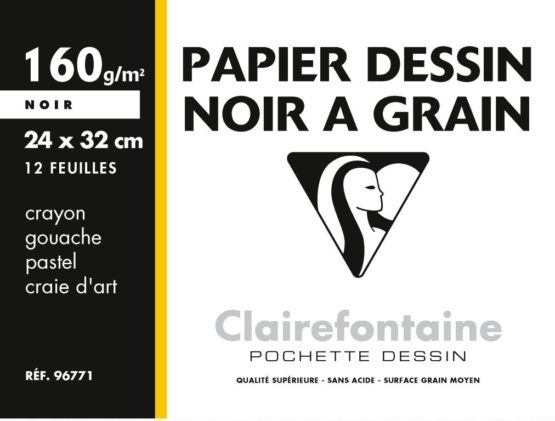 Clairefontaine Etival Colour Black Grained Paper 160 g, 24 x 32 cm, 12 Sheets - Image 2