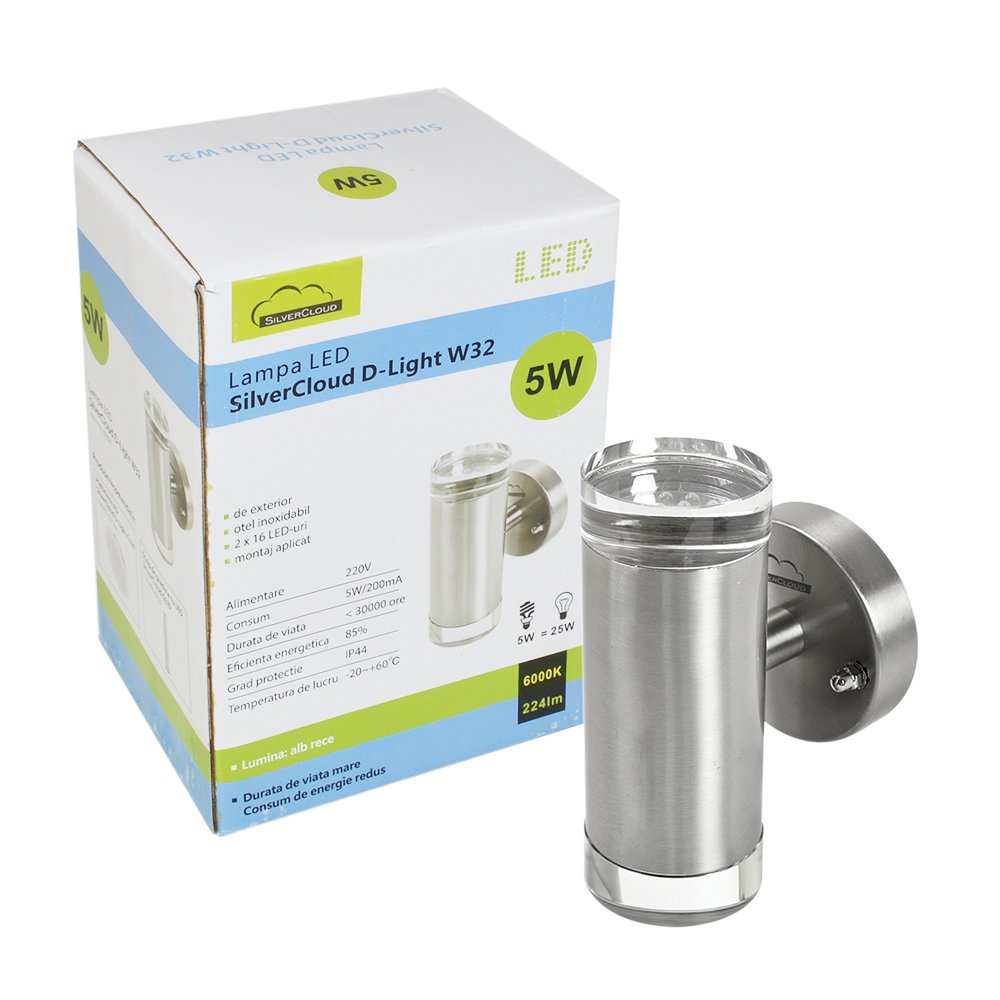SilverCloud D-Light W32 Stainless Steel Exterior Lamp, White, One Size