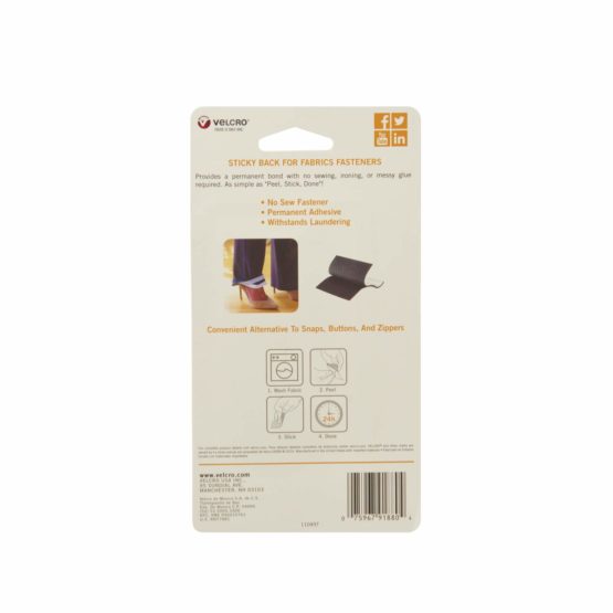 Velcro(r) Brand Fasteners Sticky Back for Fabrics: No Sewing Needed - 6-inch X 4-inch Rectangle, 1 Set - Black - Image 2