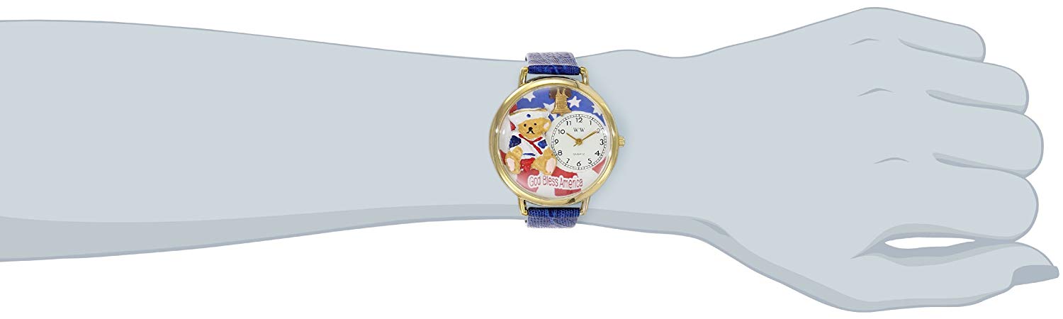 Whimsical Watches Patriotic Teddy Bear Royal Blue Leather and Goldtone Unisex Quartz Watch with White Dial Analogue Display and Multicolour Leather Strap G-0230004 - Image 2