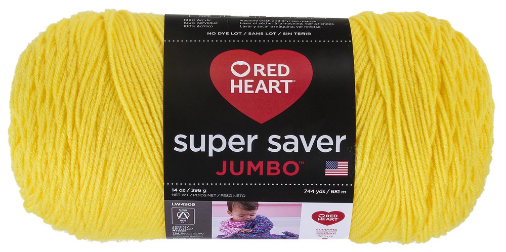 Coats Yarn Acrylic Blend Red Heart Super Saver Yarn-Bright Yellow, 1 Pack