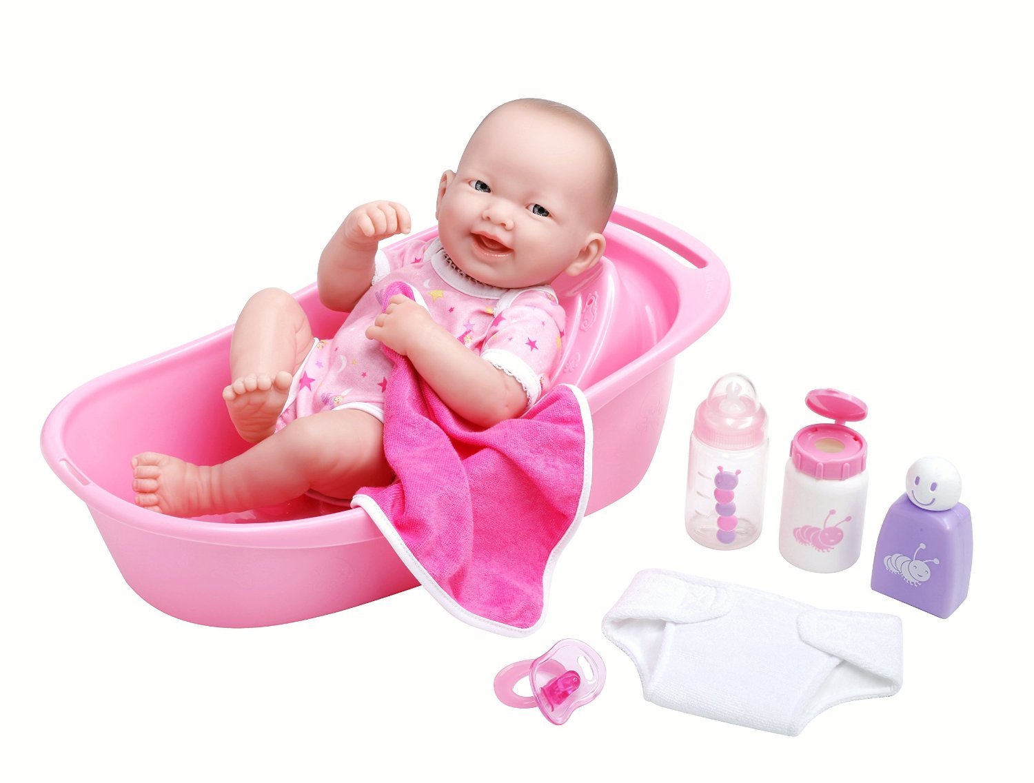 JC Toys 8 piece Layette Deluxe Bathtub Gift Set La Newborn, Bath Pink, 14"
