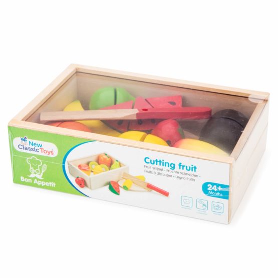 New Classic Toys 10581 Wooden Pretend Play Kids Cutting Meal Fruit Box Simulation Educational Perception Toy for Preschool Age Toddlers Boys Girls, Multi Color - Image 4