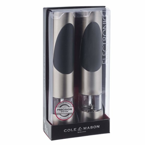 Cole & Mason H90180P Richmond Salt and Pepper Mills | Electronic | Chrome/Acrylic | 215mm | Gift Set | Includes 2 x Electric Salt and Pepper Grinders | Lifetime Mechanism Guarantee - Image 2
