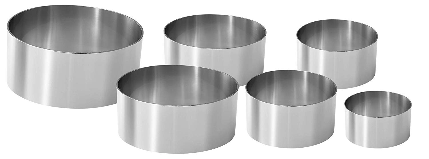 Fackelmann Set of 6 Professional Steel Cake rings, Silver, 5/6/7/8/10/12 x 4.5 Cm