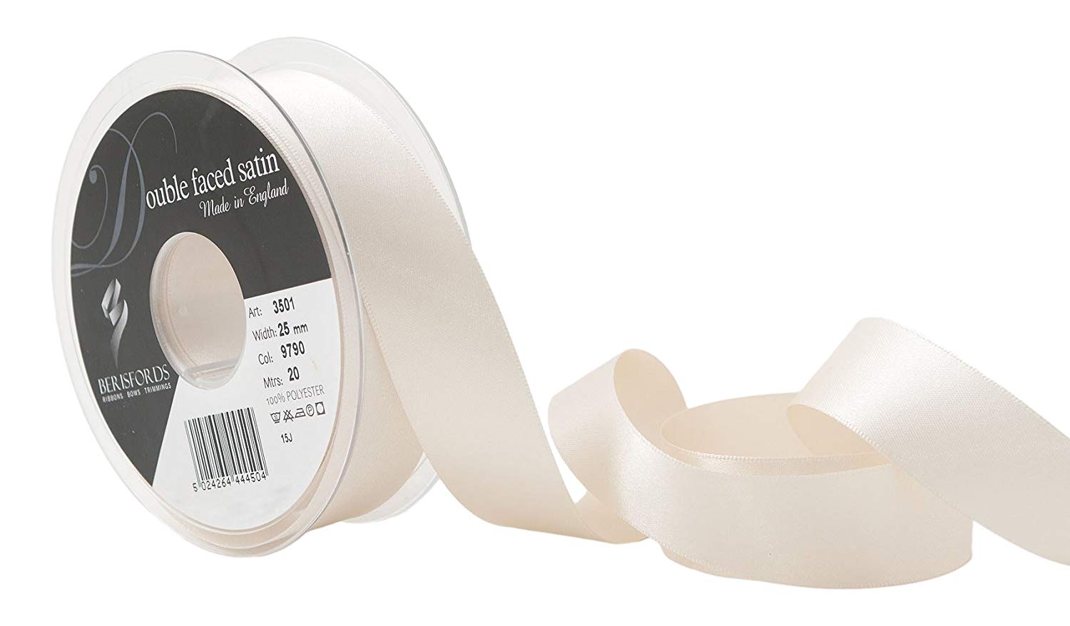 Berisfords Double FACE Poly Satin Ribbon, Pearl, 25 mm