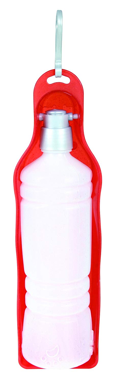 Trixie Dog on Tour Drinking Bottle with Bowl, 700 ml(colors may vary), Rot, Weiß