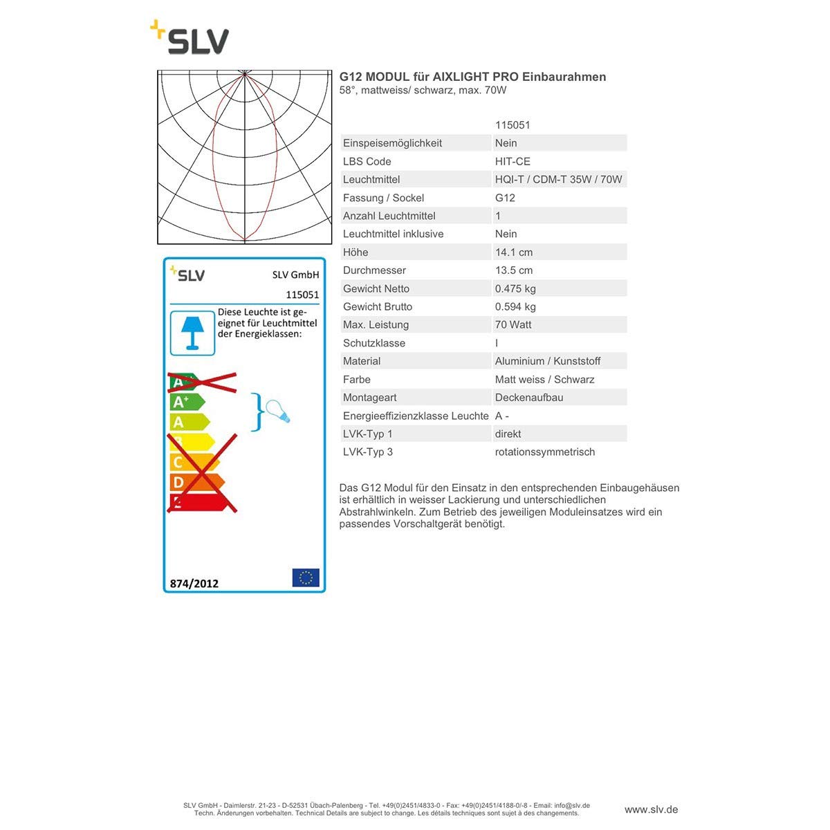 SLV Recessed Ceiling Light G12 MODUL/Spotlight, floodlight, Ceiling Spotlight, recessed Light LED