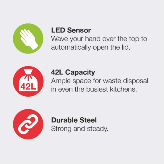 Morphy Richards Chroma Square Sensor Bin, Stainless Steel, Metal, Cream, 42 Litre - Image 3
