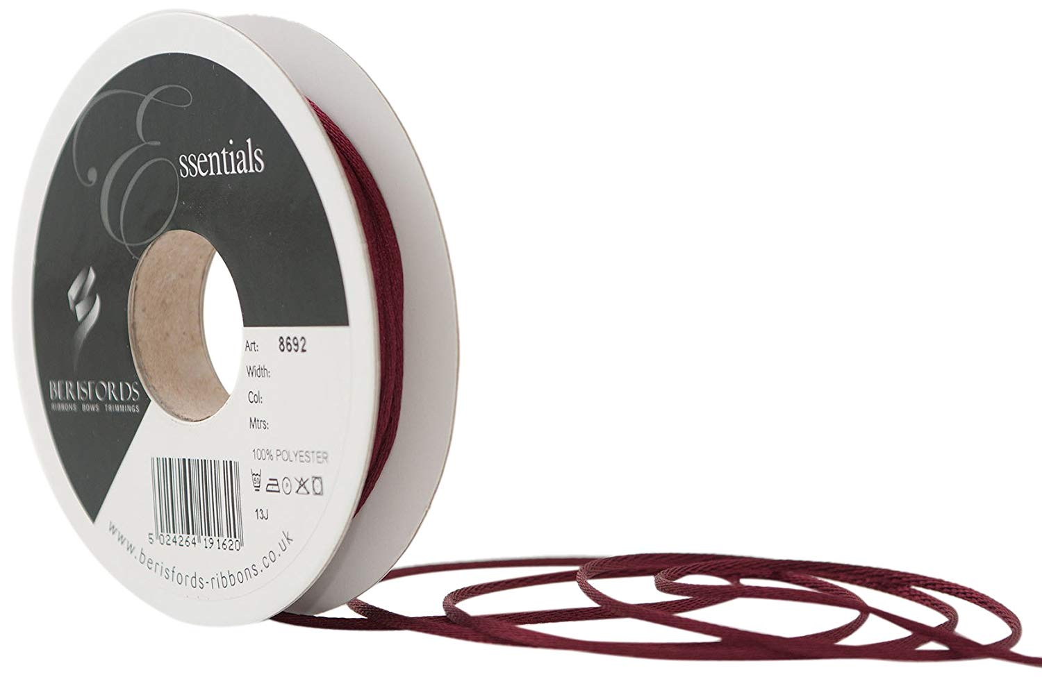 Berisfords 2 mm Rope Ribbon, Bordeaux, 8692-BD-2