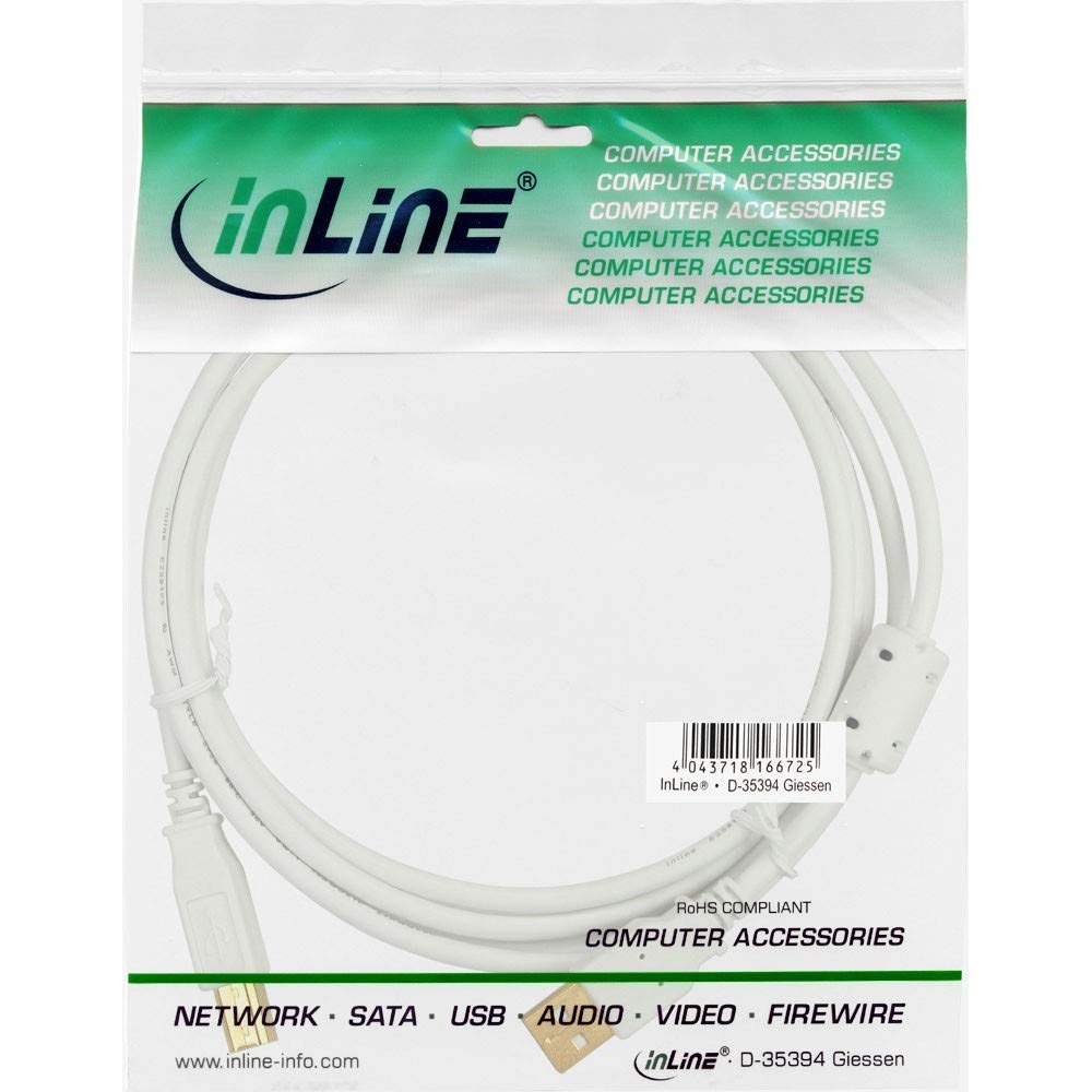 InLine 34535W 3m USB A USB B White USB cable - USB cables (3 m, USB A, 1 x 1 x 10 cm - Image 3