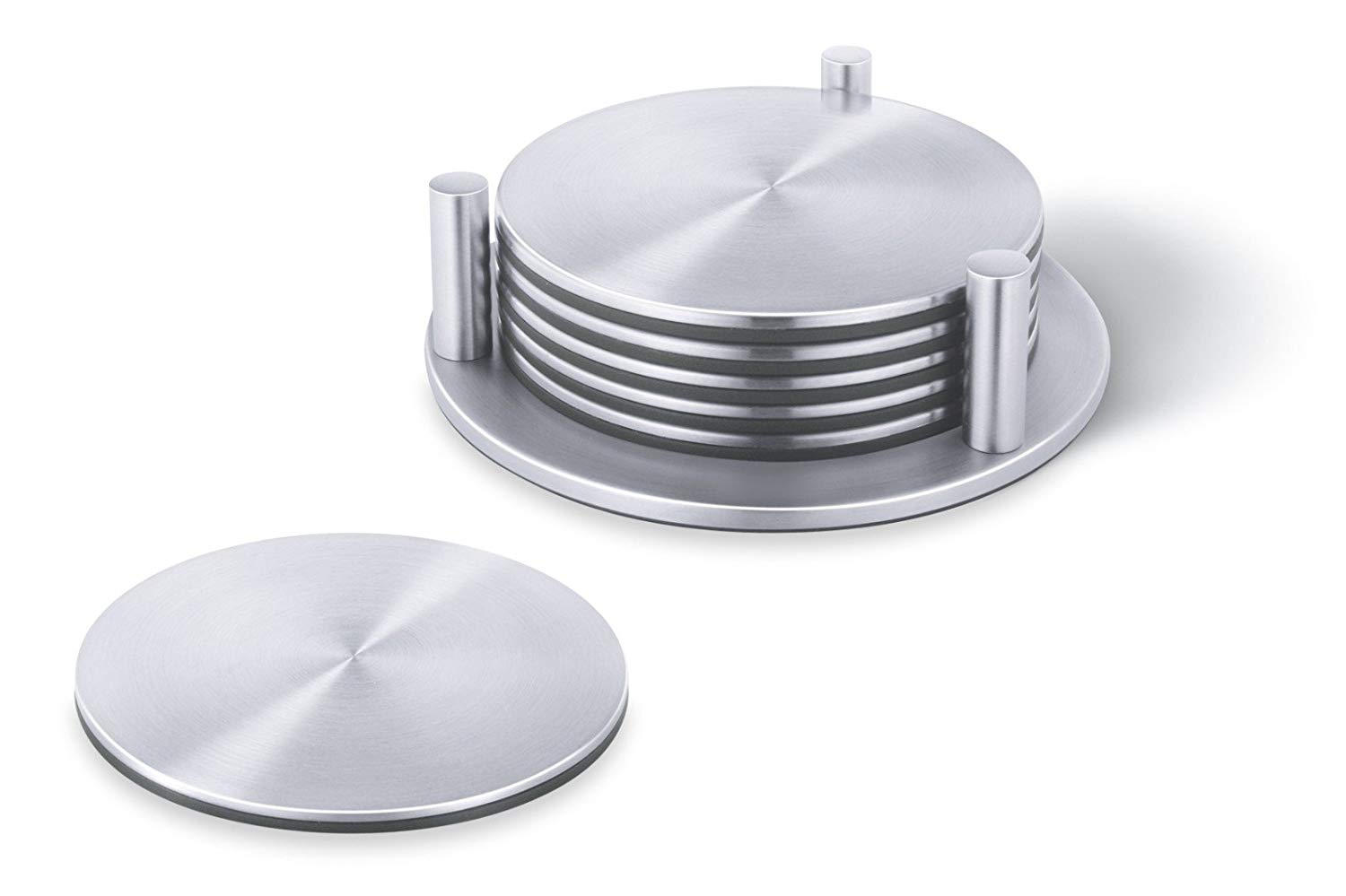 Zack 20374 Regio Coaster with Stand, diameter 12 cm, Stainless Brushed Steel