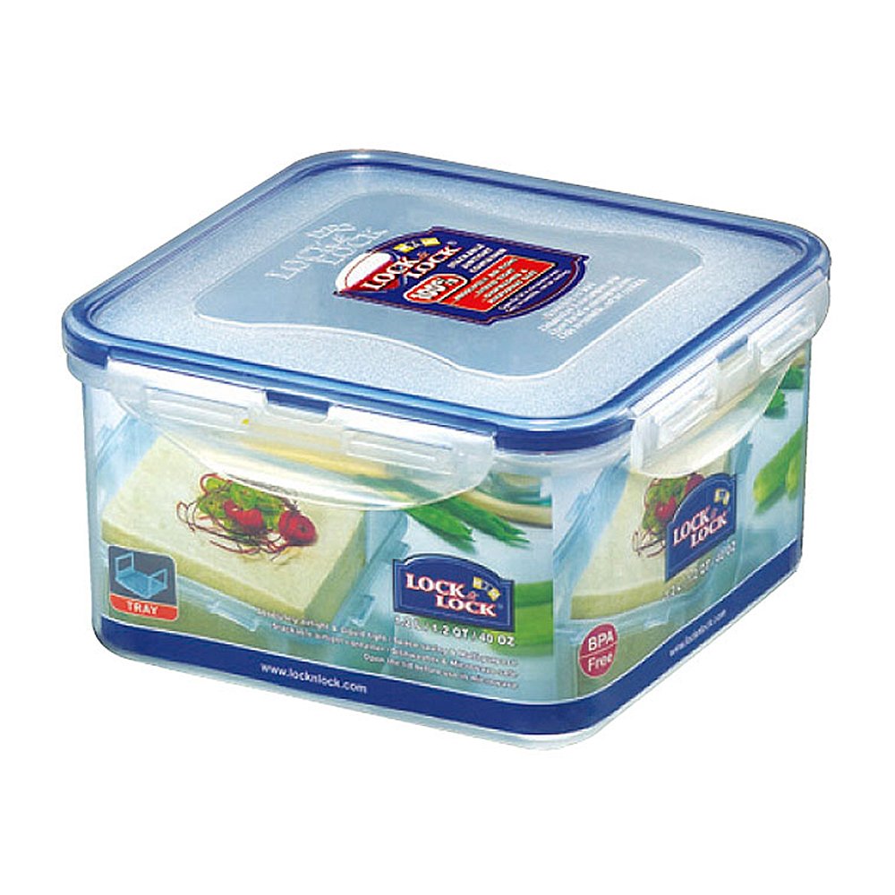 LocknLock PP Classic Food Storage Container with Serving Insert, 1.2 L, 155 x 155 x 87 mm, 100% Airtight and Waterproof