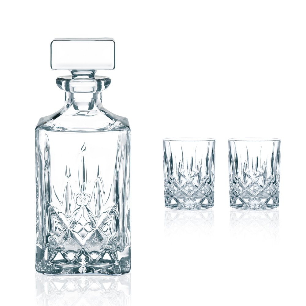 Spiegelau and Nachtmann Crystal Glass Set 1 Decanter + 2 Whisky Cups Transparent, 3-Piece Set (1-Pack)