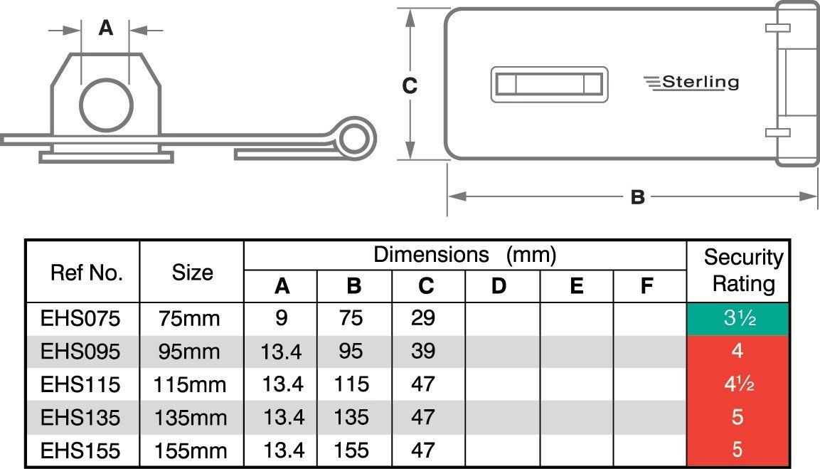 Sterling EHS135 135mm Hasp and Staple, Grey, 13.4x135x47mm - Image 4